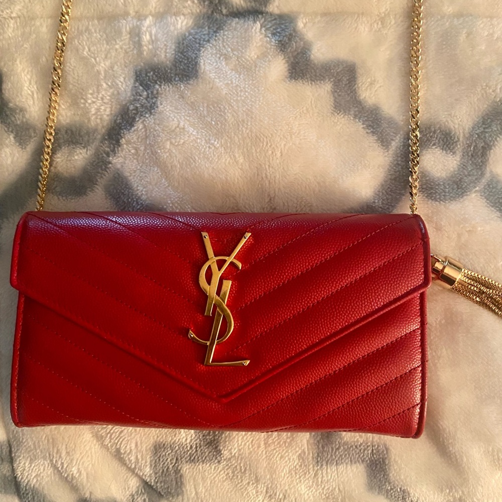 Authentic Saint Laurent quilted chevron wallet/clutch on chain